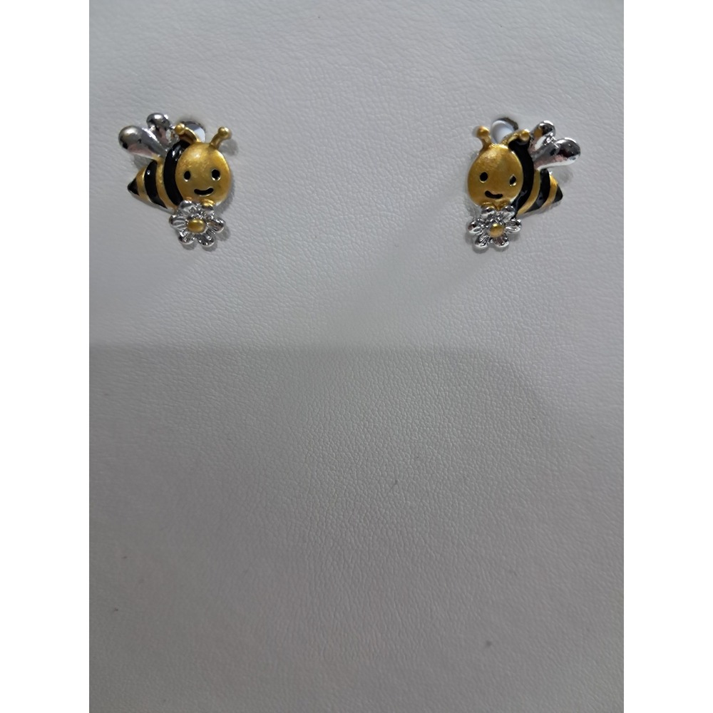 Enamel Bumble Bee Stud Earrings Gold Silver Tone Flower Nature Jewelry